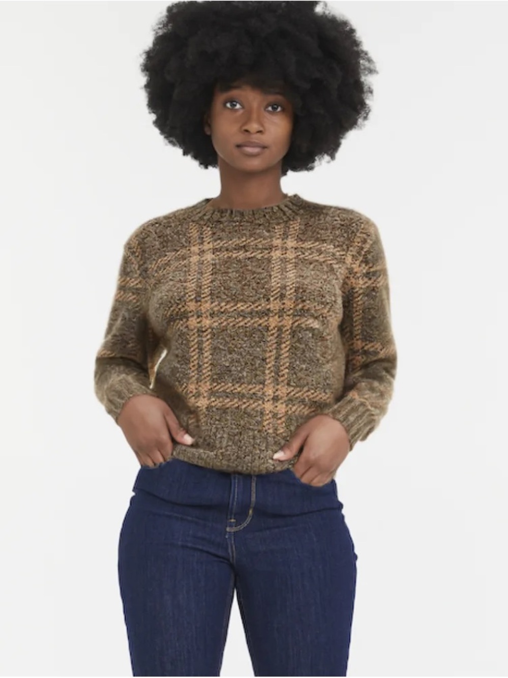 EVERLANE Alpaca Cropped Crewneck Sweater Size Small Cocoa Tiger's Eye Academia